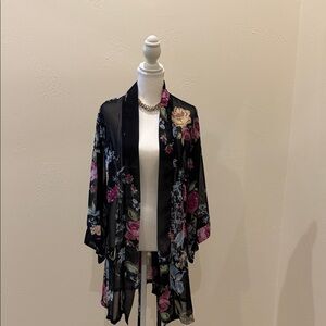 Sheer Black Floral Kimono Cardigan